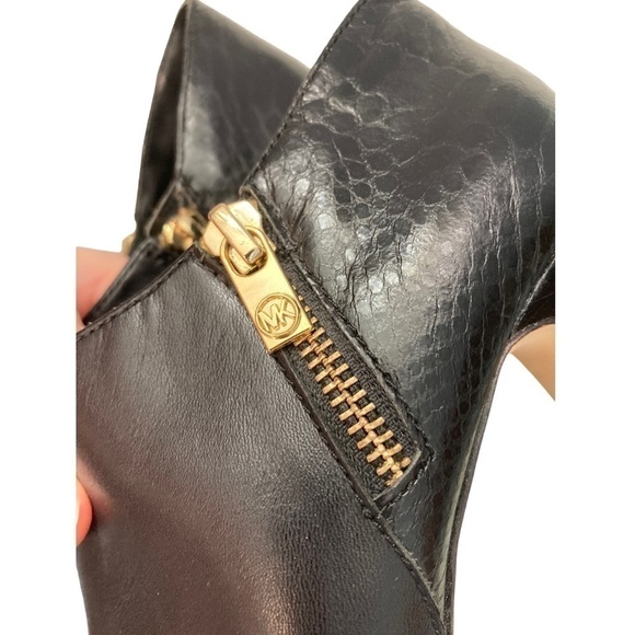 MICHAEL Kors York black leather snakeskin print gold zippered ankle booties - Picture 9 of 15